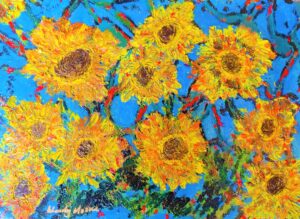 Sunflowers oil painting from the Kindness book